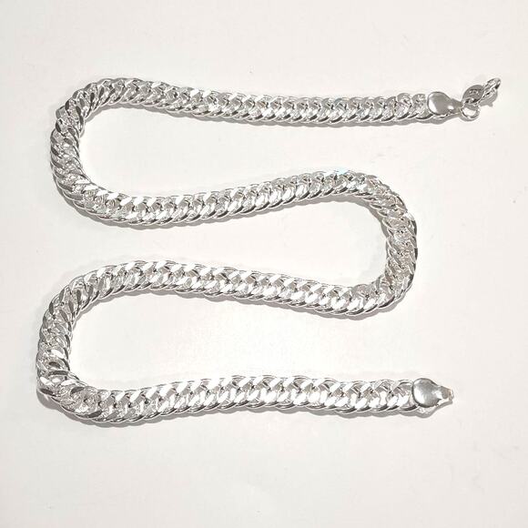 925 Silver Plated Necklace THICK 10mm Double Chain Valentines Birthday Gift